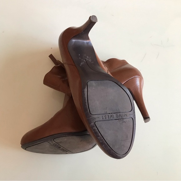 NINE WEST cognac brown booties small heels leather - Picture 2 of 8